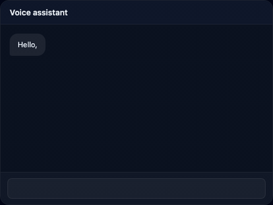 Animated embed chat panel showing an incoming agent bubble growing word by word on a dark background